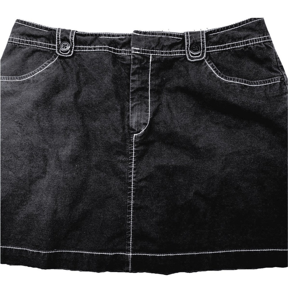 Vintage Dockers Denim Mini Skirt Size 8 Black Contrast Stitching Pockets Y2K